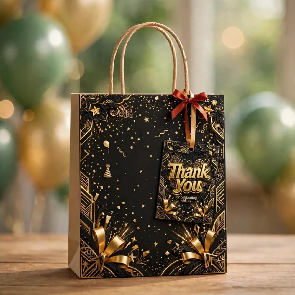 Black & Gold Theme Thank You Cards Birthday Party Supplies (PACK OF 30) - 280 GSM Matte Fine-Art Cardstock (2.5 x 3.5 Inch) - Premium Party Decor Supply by Party Decor Mall - View 4