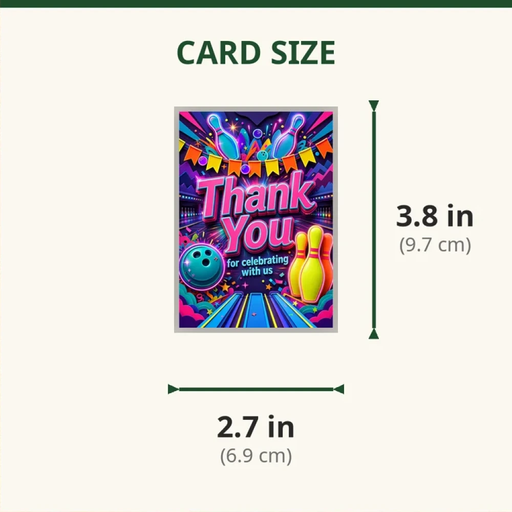 Bowling Theme Thank You Cards Birthday Party Supplies (PACK OF 30) - 280 GSM Matte Fine-Art Cardstock (2.5 x 3.5 Inch) - Premium Party Decor Supply by Party Decor Mall - View 2