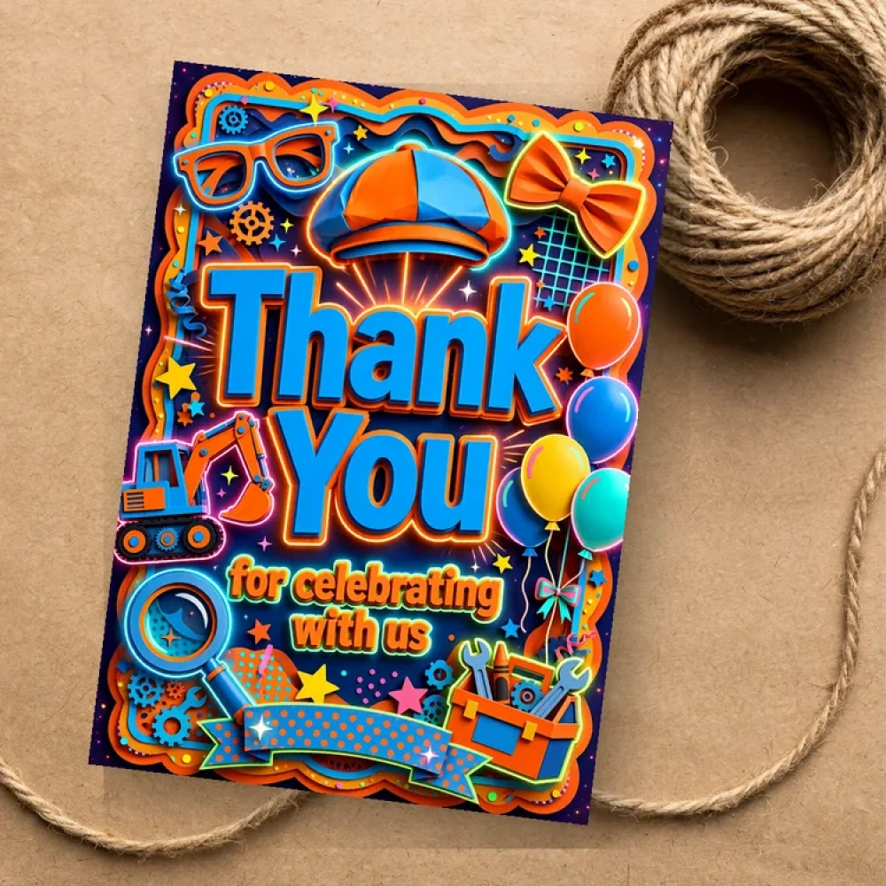 Blippi Theme Thank You Cards Birthday Party Supplies (PACK OF 30) - 280 GSM Matte Fine-Art Cardstock (2.5 x 3.5 Inch) - Premium Party Decor Supply by Party Decor Mall - View 1