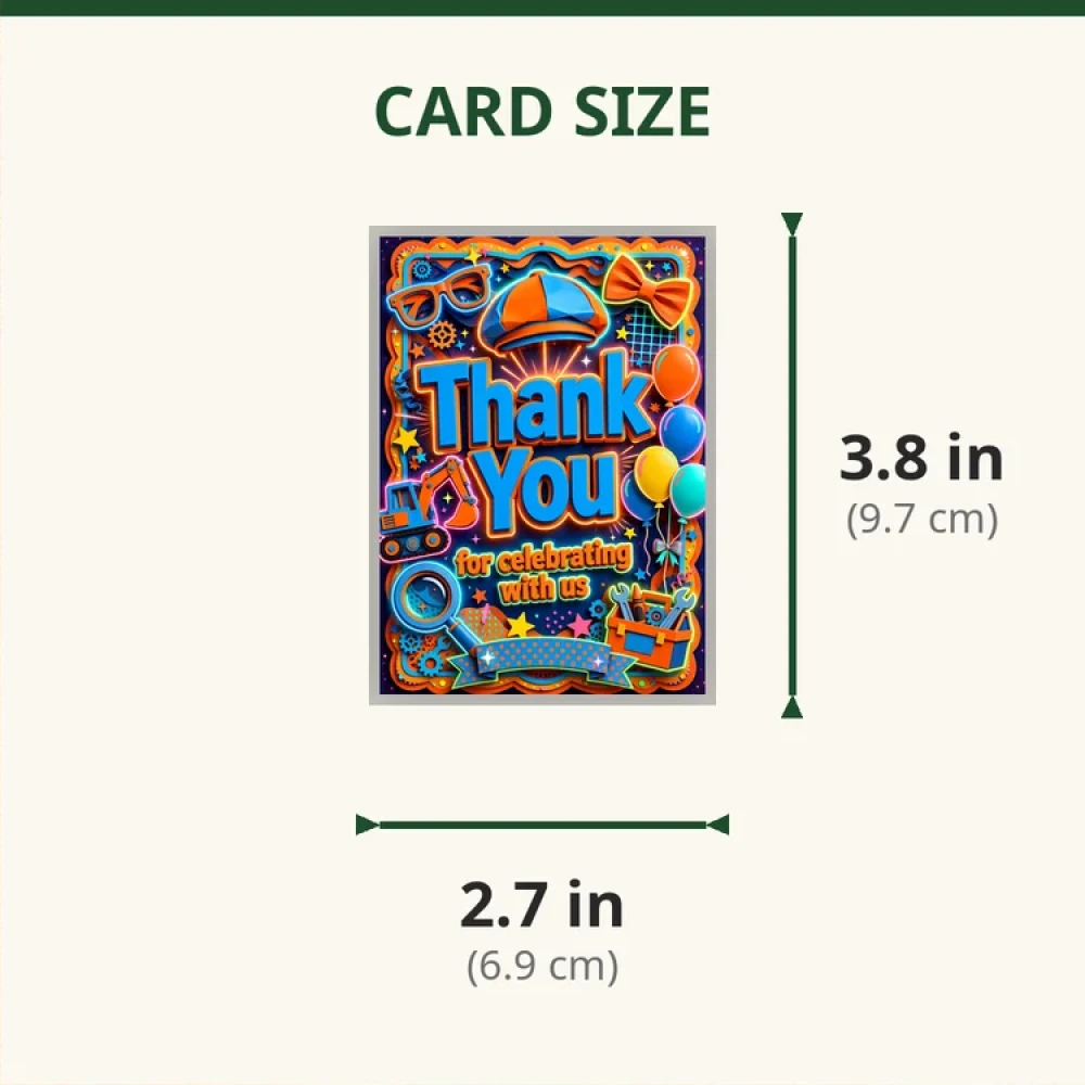 Blippi Theme Thank You Cards Birthday Party Supplies (PACK OF 30) - 280 GSM Matte Fine-Art Cardstock (2.5 x 3.5 Inch) - Premium Party Decor Supply by Party Decor Mall - View 2