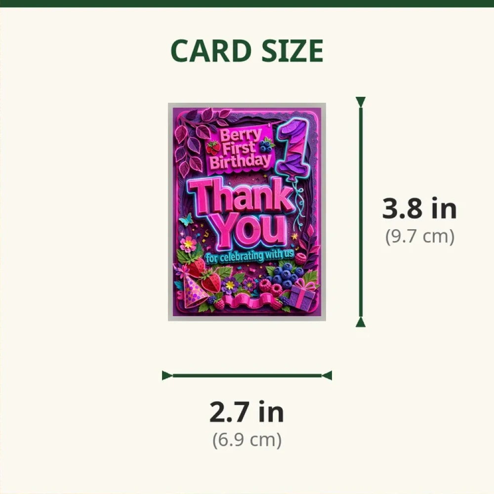 Berry First Birthday Theme Thank You Cards Birthday Party Supplies (PACK OF 30) - 280 GSM Matte Fine-Art Cardstock (2.5 x 3.5 Inch) - Premium Party Decor Supply by Party Decor Mall - View 2