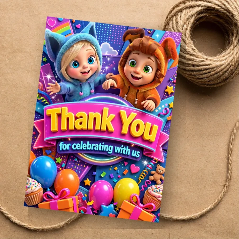 Dave & Ava Theme Thank You Cards Birthday Party Supplies (PACK OF 30) - 280 GSM Matte Fine-Art Cardstock (2.5 x 3.5 Inch) - Premium Party Decor Supply by Party Decor Mall - View 1