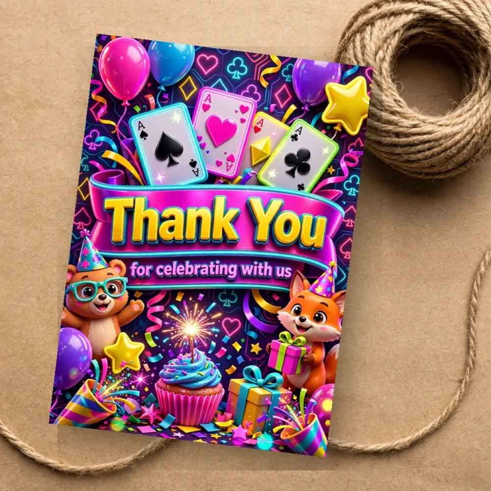Card Party Theme Thank You Cards Birthday Party Supplies (PACK OF 30) - 280 GSM Matte Fine-Art Cardstock (2.5 x 3.5 Inch) - Premium Party Decor Supply by Party Decor Mall - View 1