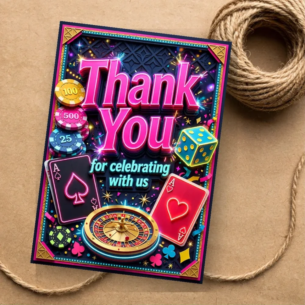 Casino Theme Thank You Cards Birthday Party Supplies (PACK OF 30) - 280 GSM Matte Fine-Art Cardstock (2.5 x 3.5 Inch) - Premium Party Decor Supply by Party Decor Mall - View 1
