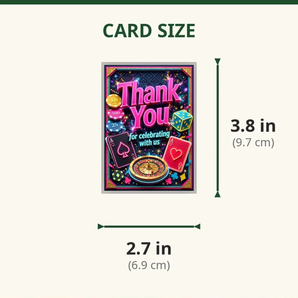 Casino Theme Thank You Cards Birthday Party Supplies (PACK OF 30) - 280 GSM Matte Fine-Art Cardstock (2.5 x 3.5 Inch) - Premium Party Decor Supply by Party Decor Mall - View 2