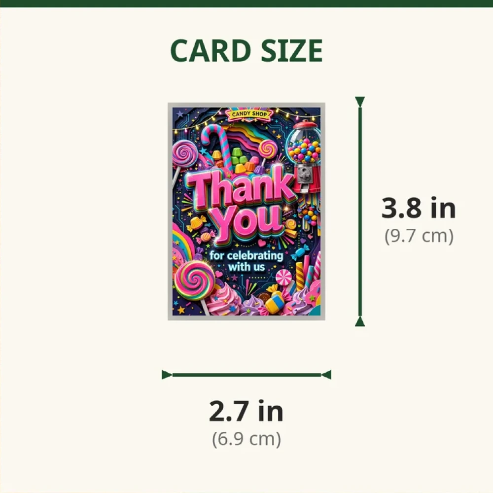 Candy Shop Theme Thank You Cards Birthday Party Supplies (PACK OF 30) - 280 GSM Matte Fine-Art Cardstock (2.5 x 3.5 Inch) - Premium Party Decor Supply by Party Decor Mall - View 2