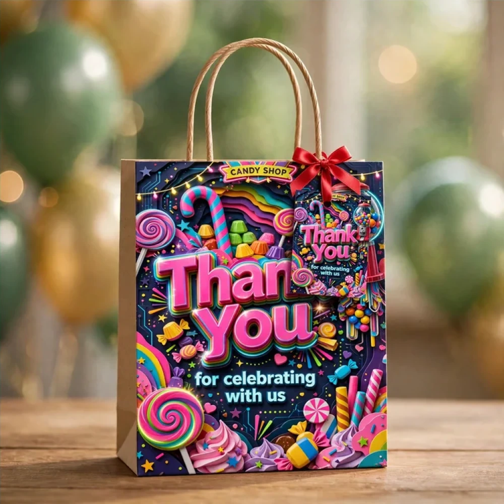 Candy Shop Theme Thank You Cards Birthday Party Supplies (PACK OF 30) - 280 GSM Matte Fine-Art Cardstock (2.5 x 3.5 Inch) - Premium Party Decor Supply by Party Decor Mall - View 4