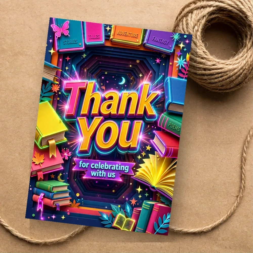Books Theme Thank You Cards Birthday Party Supplies (PACK OF 30) - 280 GSM Matte Fine-Art Cardstock (2.5 x 3.5 Inch) - Premium Party Decor Supply by Party Decor Mall - View 1