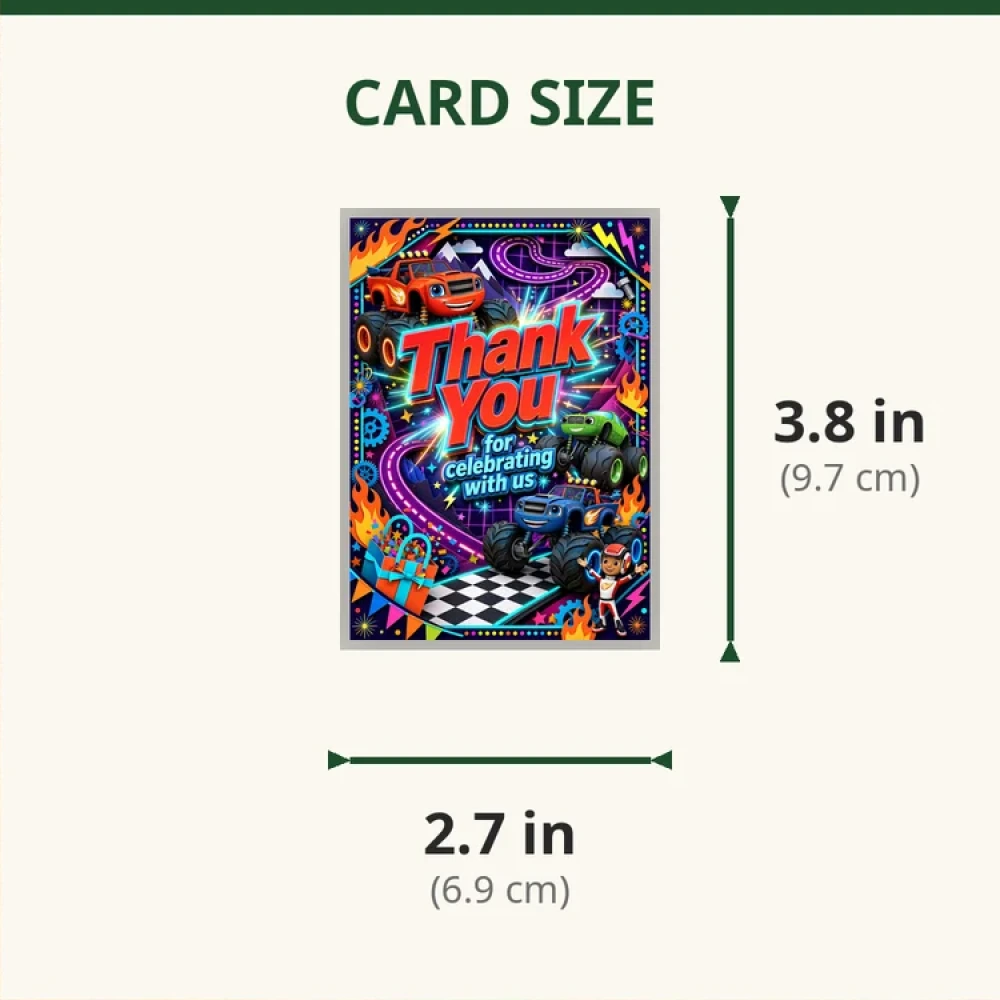 Blaze Monster Machines Theme Thank You Cards Birthday Party Supplies (PACK OF 30) - 280 GSM Matte Fine-Art Cardstock (2.5 x 3.5 Inch) - Premium Party Decor Supply by Party Decor Mall - View 2