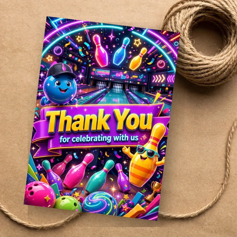 Bowling Theme Thank You Cards Birthday Party Supplies (PACK OF 30) - 280 GSM Matte Fine-Art Cardstock (2.5 x 3.5 Inch) - Premium Party Decor Supply by Party Decor Mall - View 1