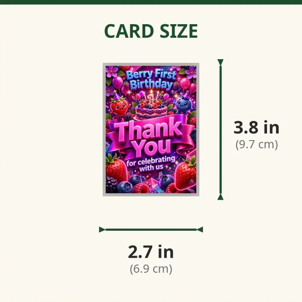 Berry First Birthday Theme Thank You Cards Birthday Party Supplies (PACK OF 30) - 280 GSM Matte Fine-Art Cardstock (2.5 x 3.5 Inch) - Premium Party Decor Supply by Party Decor Mall - View 2