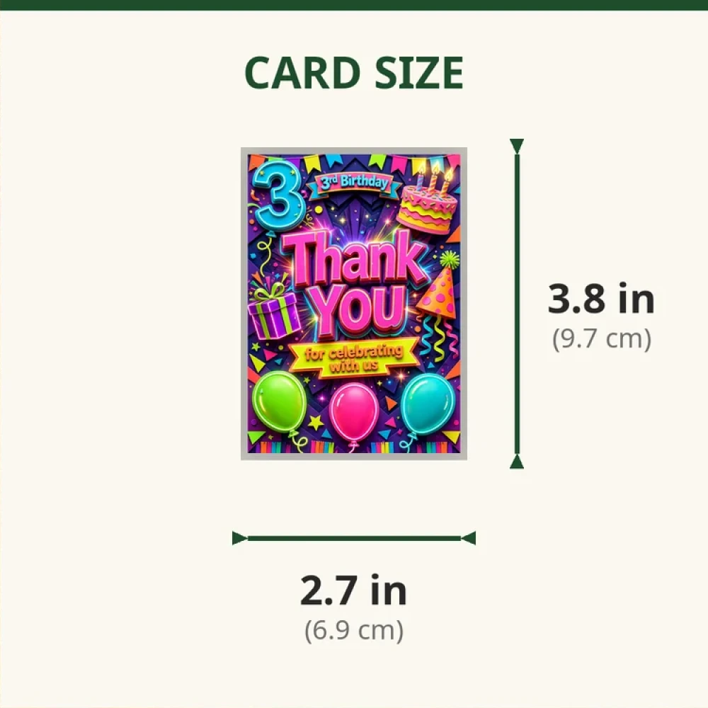 3rd Birthday Theme Thank You Cards Birthday Party Supplies (PACK OF 30) - 280 GSM Matte Fine-Art Cardstock (2.5 x 3.5 Inch) - Premium Party Decor Supply by Party Decor Mall - View 2
