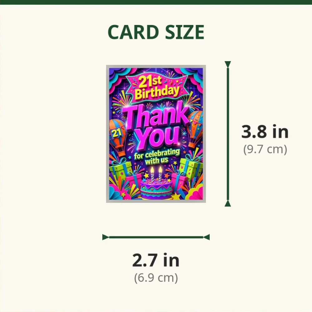 21st Birthday Theme Thank You Cards Birthday Party Supplies (PACK OF 30) - 280 GSM Matte Fine-Art Cardstock (2.5 x 3.5 Inch) - Premium Party Decor Supply by Party Decor Mall - View 2