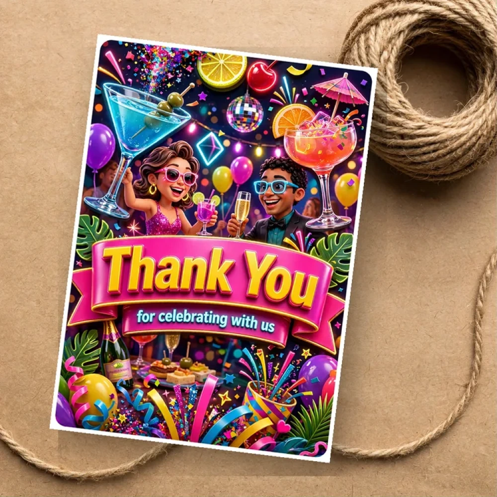 Cocktail Party Theme Thank You Cards Birthday Party Supplies (PACK OF 30) - 280 GSM Matte Fine-Art Cardstock (2.5 x 3.5 Inch) - Premium Party Decor Supply by Party Decor Mall - View 1