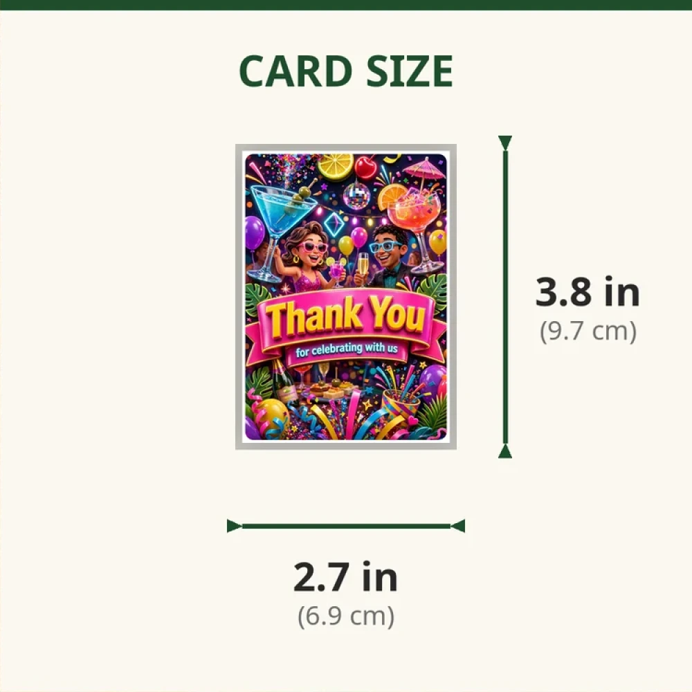 Cocktail Party Theme Thank You Cards Birthday Party Supplies (PACK OF 30) - 280 GSM Matte Fine-Art Cardstock (2.5 x 3.5 Inch) - Premium Party Decor Supply by Party Decor Mall - View 2