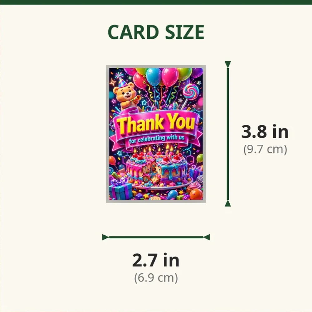 Smash Cake Theme Thank You Cards Birthday Party Supplies (PACK OF 30) - 280 GSM Matte Fine-Art Cardstock (2.5 x 3.5 Inch) - Premium Party Decor Supply by Party Decor Mall - View 2