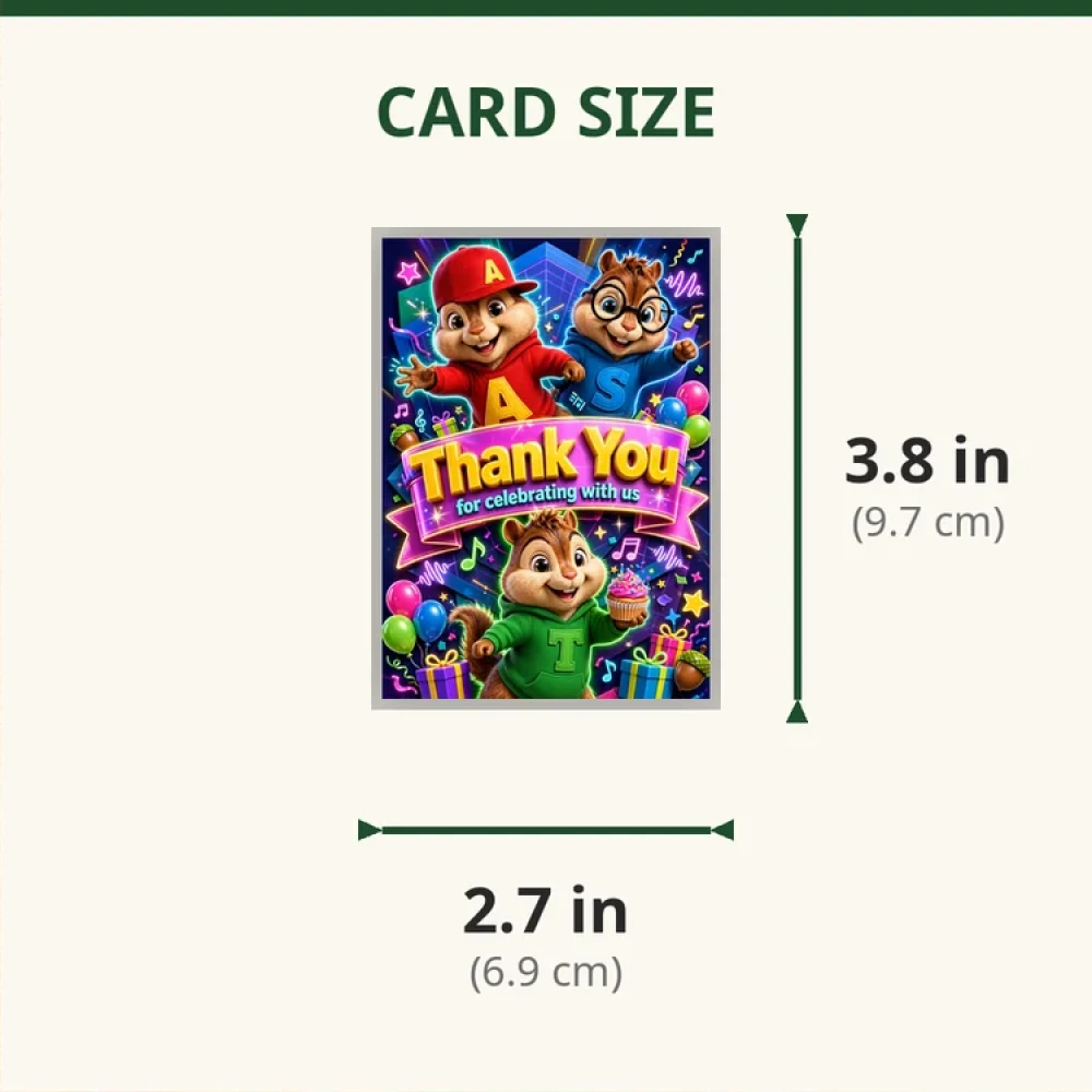 Alvin & Chipmunks Theme Thank You Cards Birthday Party Supplies (PACK OF 30) - 280 GSM Matte Fine-Art Cardstock (2.5 x 3.5 Inch) - Premium Party Decor Supply by Party Decor Mall - View 2