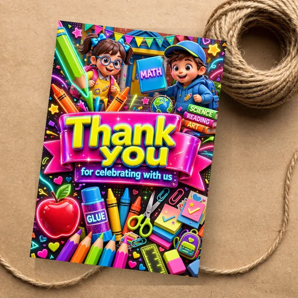 Back To School Theme Thank You Cards Birthday Party Supplies (PACK OF 30) - 280 GSM Matte Fine-Art Cardstock (2.5 x 3.5 Inch) - Premium Party Decor Supply by Party Decor Mall - View 1
