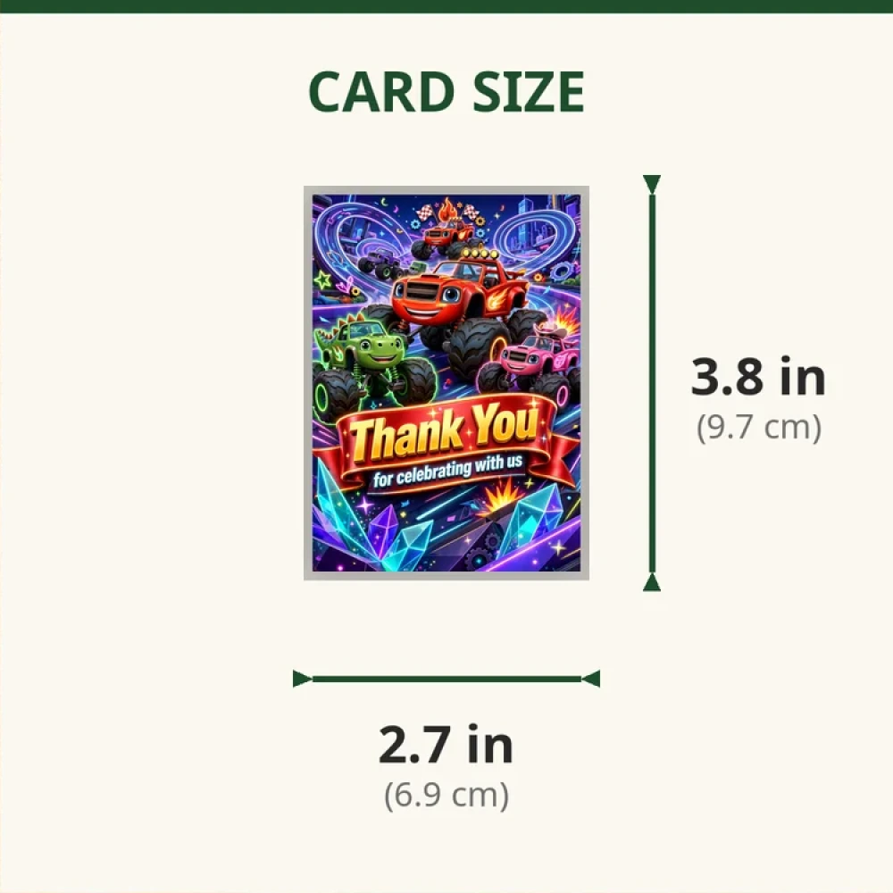 Blaze Monster Machines Theme Thank You Cards Birthday Party Supplies (PACK OF 30) - 280 GSM Matte Fine-Art Cardstock (2.5 x 3.5 Inch) - Premium Party Decor Supply by Party Decor Mall - View 2