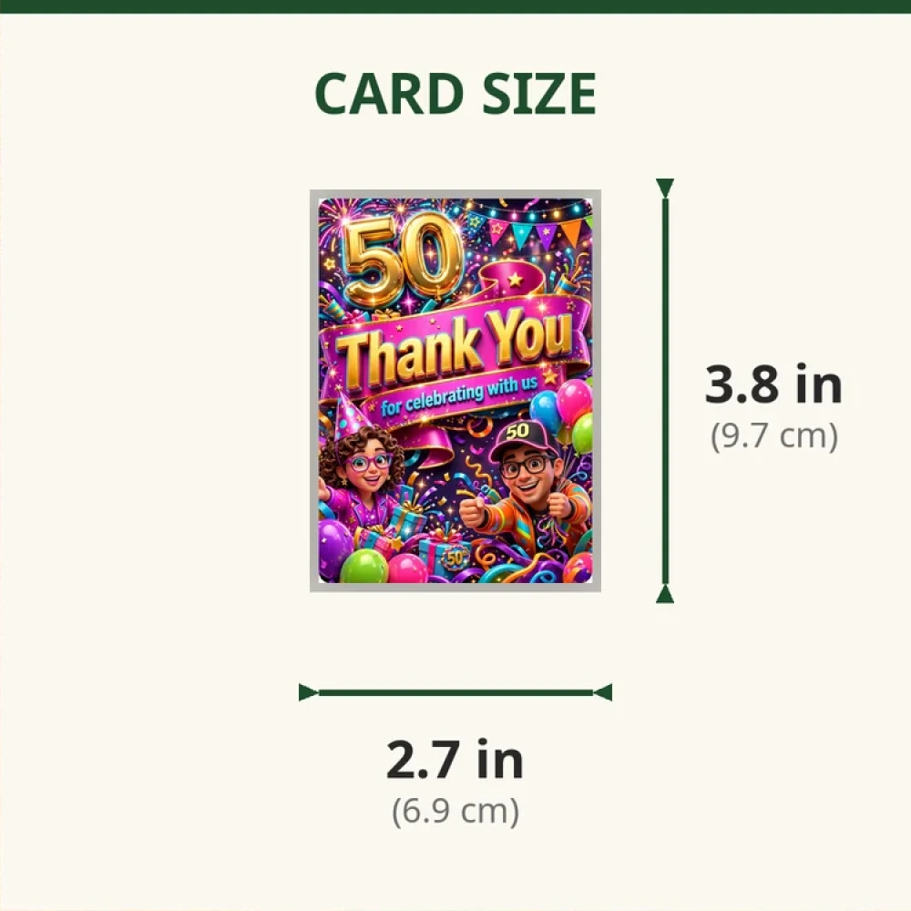 50th Birthday Theme Thank You Cards Birthday Party Supplies (PACK OF 30) - 280 GSM Matte Fine-Art Cardstock (2.5 x 3.5 Inch) - Premium Party Decor Supply by Party Decor Mall - View 2
