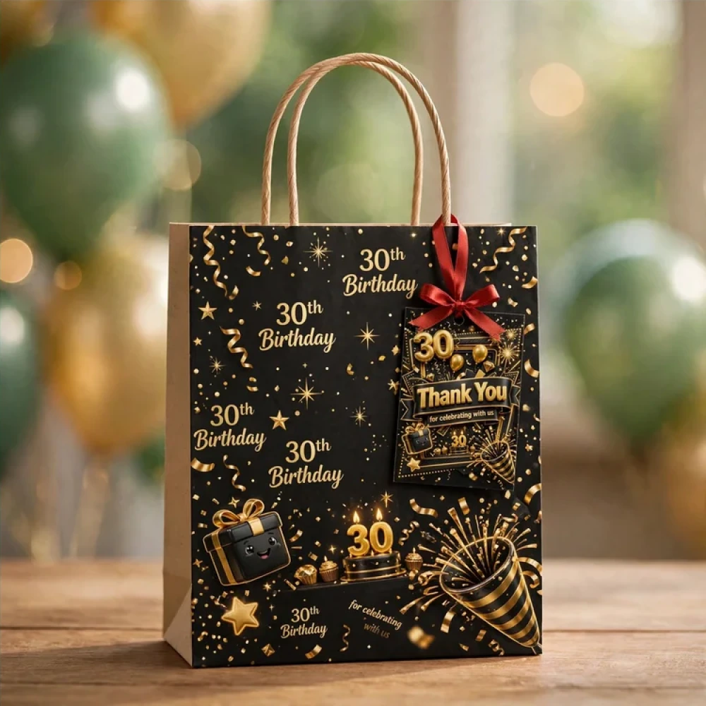 Black & Gold 30th Birthday Theme Thank You Cards Birthday Party Supplies (PACK OF 30) - 280 GSM Matte Fine-Art Cardstock (2.5 x 3.5 Inch) - Premium Party Decor Supply by Party Decor Mall - View 4