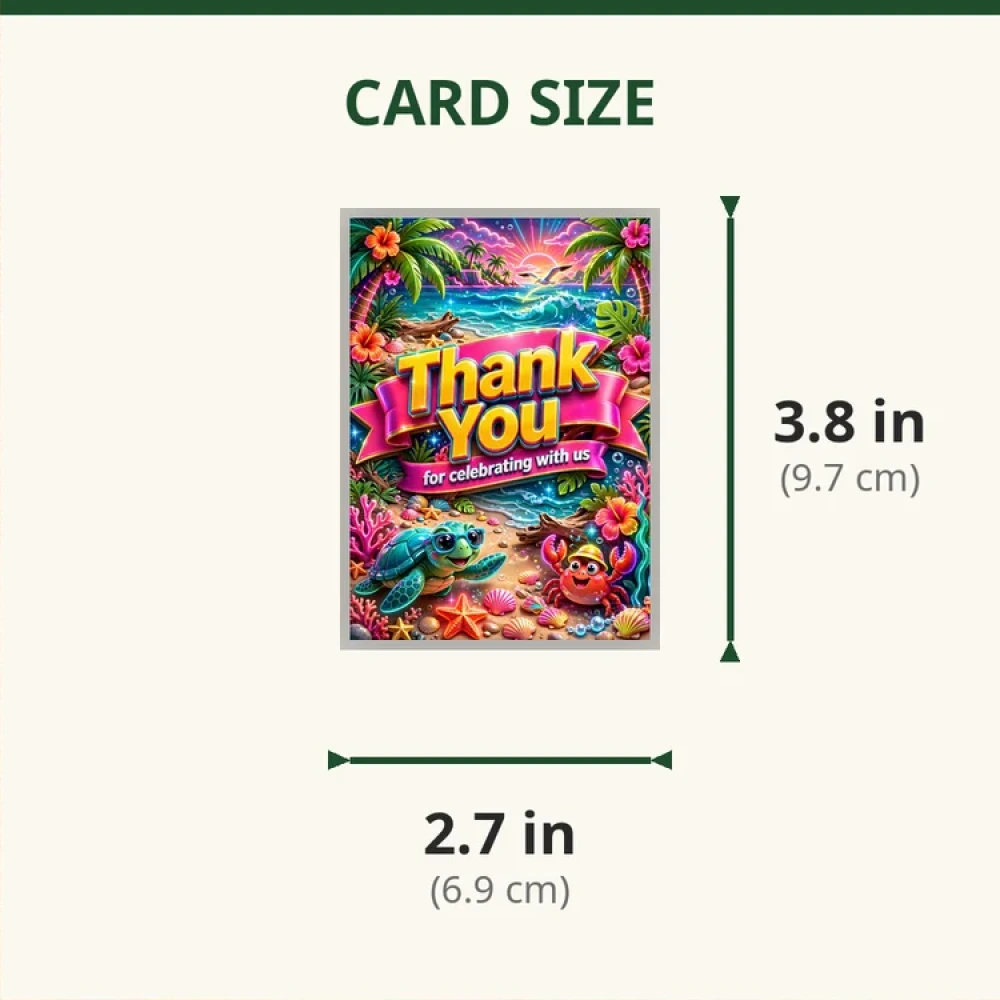 Beach Theme Thank You Cards Birthday Party Supplies (PACK OF 30) - 280 GSM Matte Fine-Art Cardstock (2.5 x 3.5 Inch) - Premium Party Decor Supply by Party Decor Mall - View 2