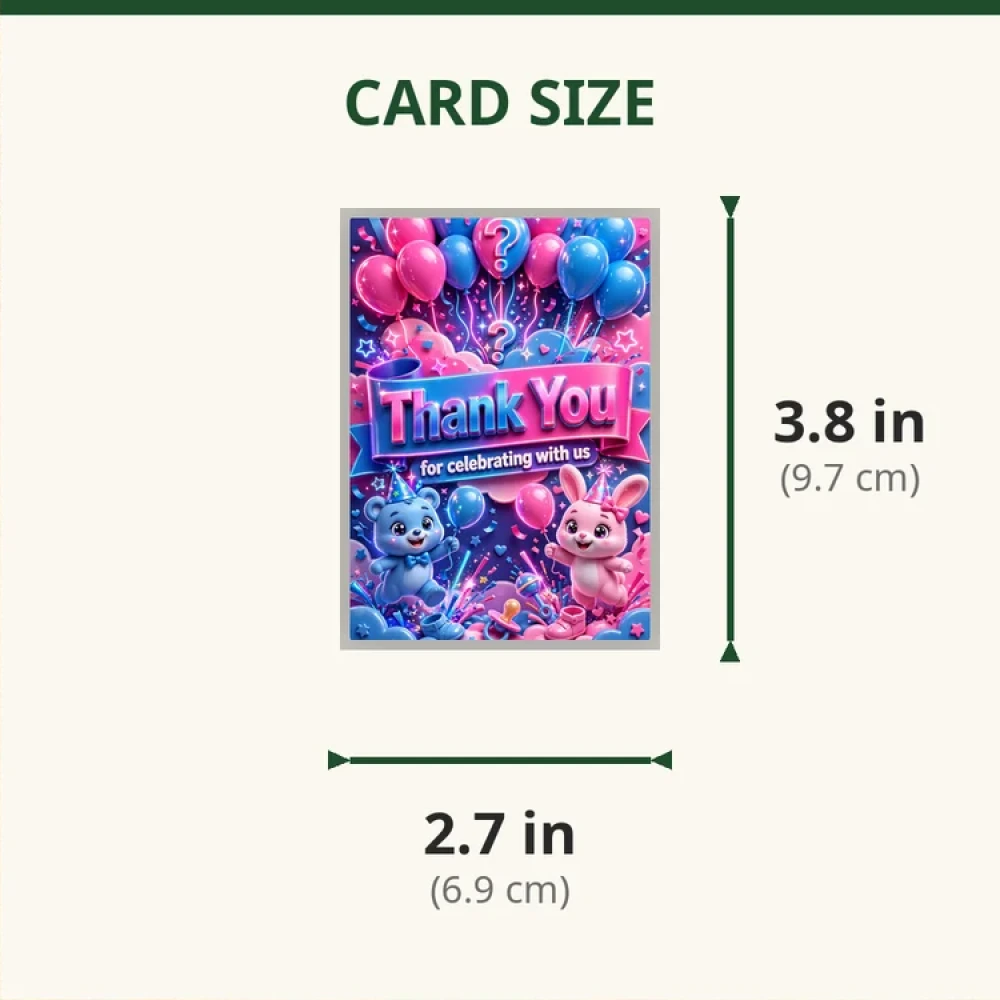 Gender Reveal Theme Thank You Cards Birthday Party Supplies (PACK OF 30) - 280 GSM Matte Fine-Art Cardstock (2.5 x 3.5 Inch) - Premium Party Decor Supply by Party Decor Mall - View 2