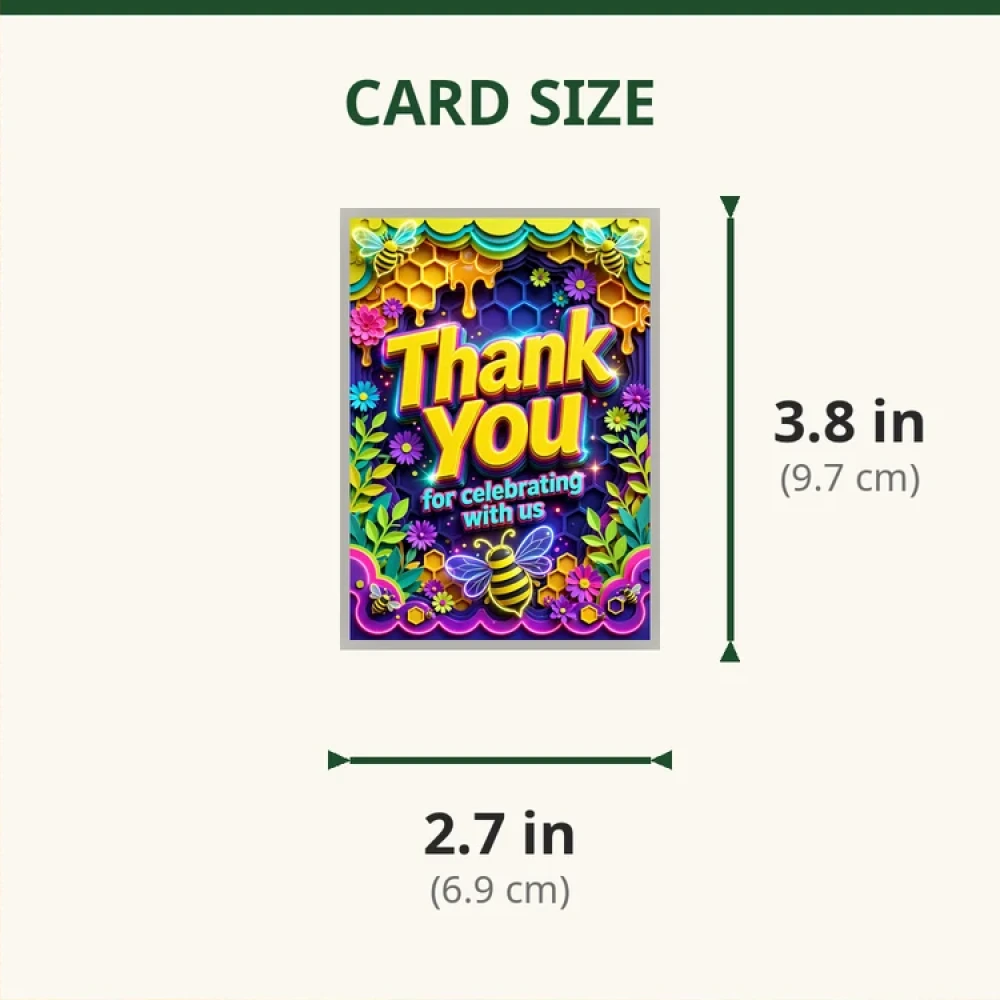 Bee Theme Thank You Cards Birthday Party Supplies (PACK OF 30) - 280 GSM Matte Fine-Art Cardstock (2.5 x 3.5 Inch) - Premium Party Decor Supply by Party Decor Mall - View 2