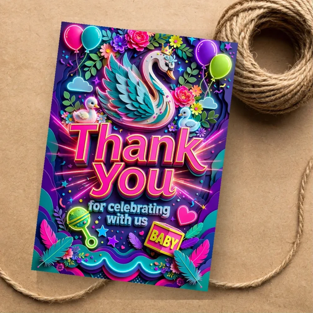Swan Baby Shower Theme Thank You Cards Birthday Party Supplies (PACK OF 30) - 280 GSM Matte Fine-Art Cardstock (2.5 x 3.5 Inch) - Premium Party Decor Supply by Party Decor Mall - View 1
