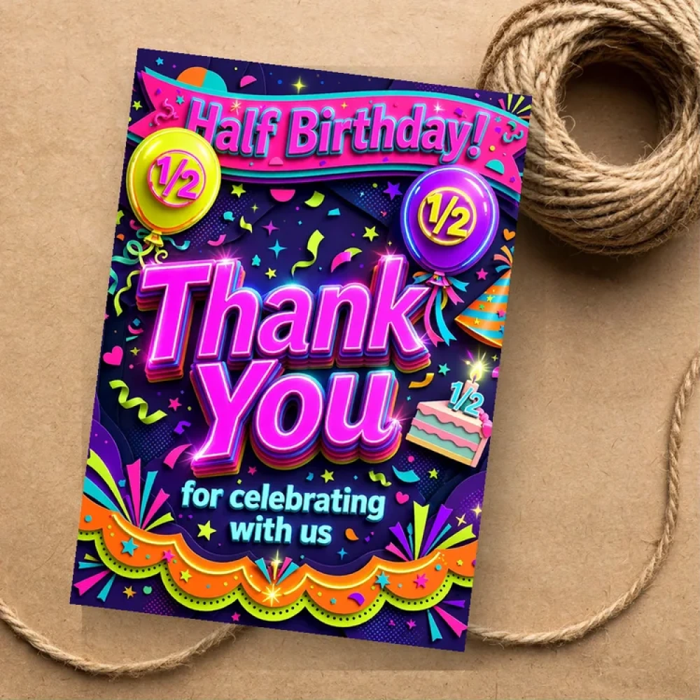Half Birthday Theme Thank You Cards Birthday Party Supplies (PACK OF 30) - 280 GSM Matte Fine-Art Cardstock (2.5 x 3.5 Inch) - Premium Party Decor Supply by Party Decor Mall - View 1