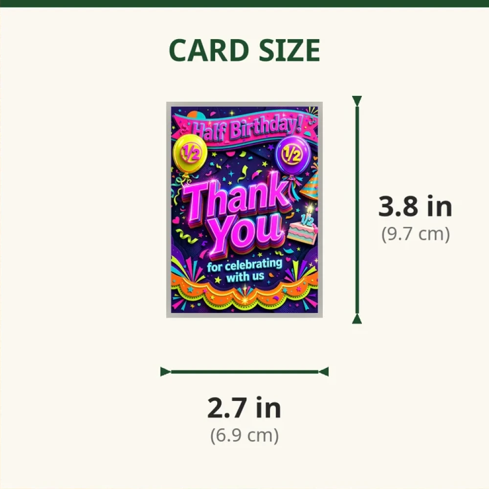 Half Birthday Theme Thank You Cards Birthday Party Supplies (PACK OF 30) - 280 GSM Matte Fine-Art Cardstock (2.5 x 3.5 Inch) - Premium Party Decor Supply by Party Decor Mall - View 2