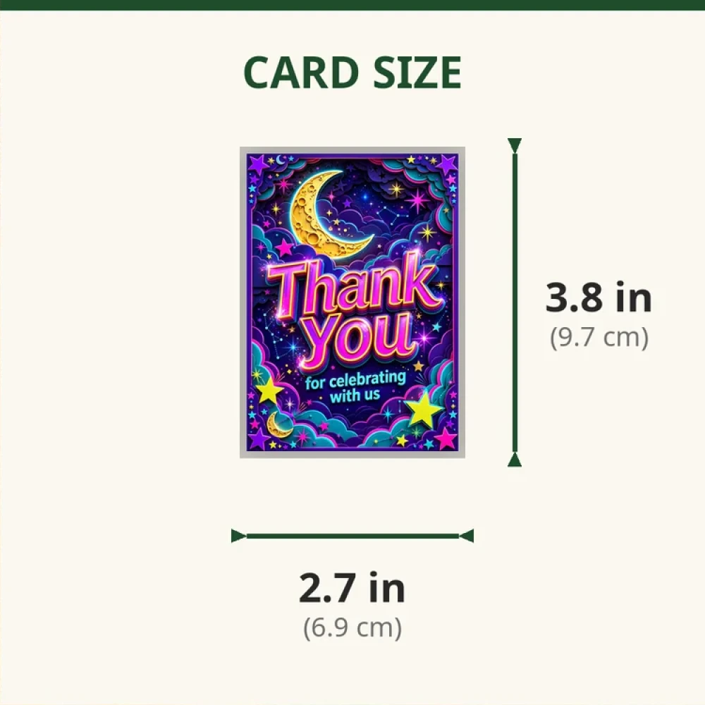 Moon & Stars Theme Thank You Cards Birthday Party Supplies (PACK OF 30) - 280 GSM Matte Fine-Art Cardstock (2.5 x 3.5 Inch) - Premium Party Decor Supply by Party Decor Mall - View 2