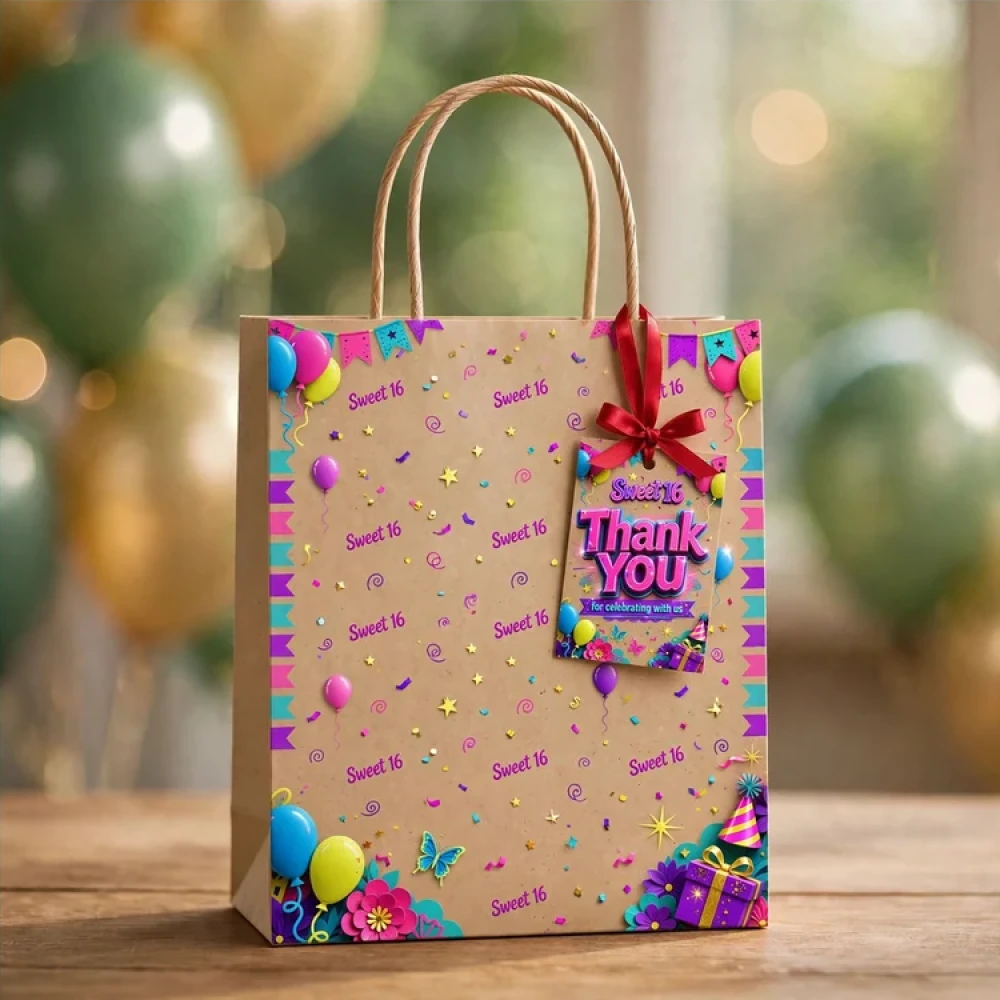 Sweet 16 Theme Thank You Cards Birthday Party Supplies (PACK OF 30) - 280 GSM Matte Fine-Art Cardstock (2.5 x 3.5 Inch) - Premium Party Decor Supply by Party Decor Mall - View 4