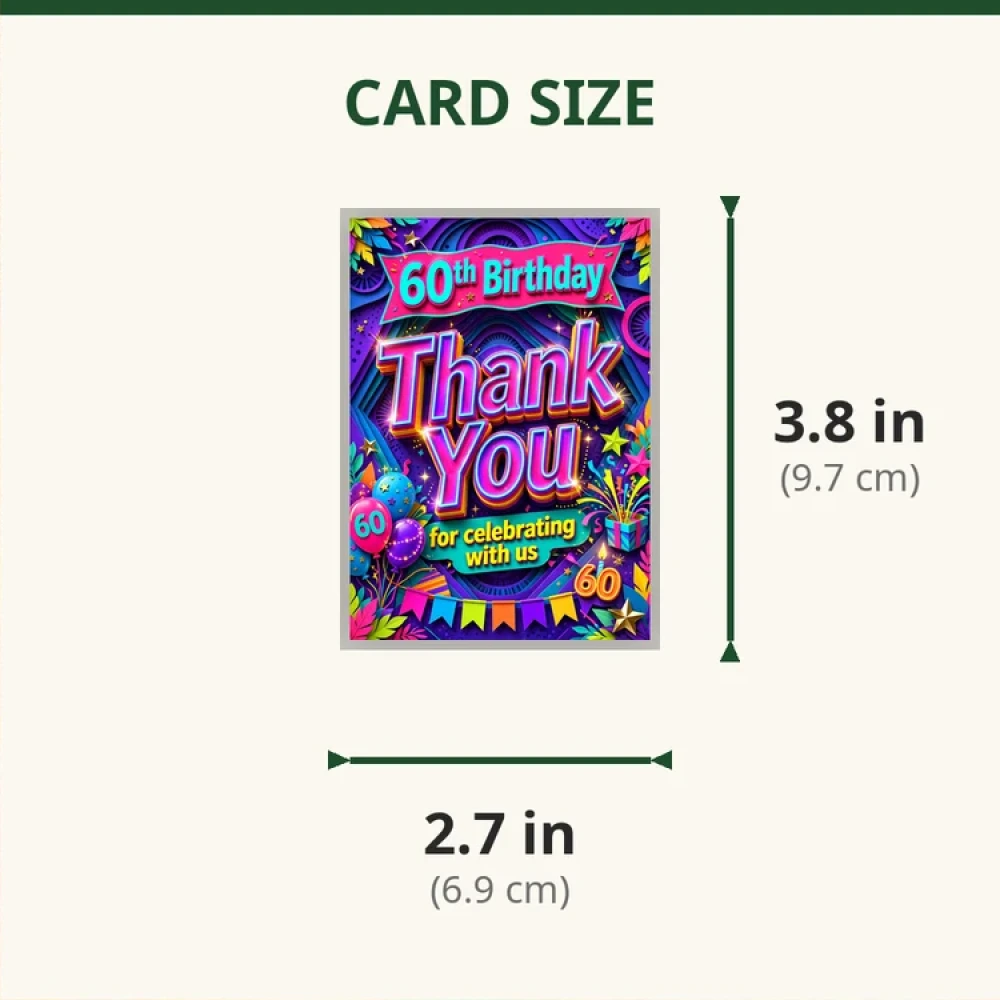 60th Birthday Theme Thank You Cards Birthday Party Supplies (PACK OF 30) - 280 GSM Matte Fine-Art Cardstock (2.5 x 3.5 Inch) - Premium Party Decor Supply by Party Decor Mall - View 2