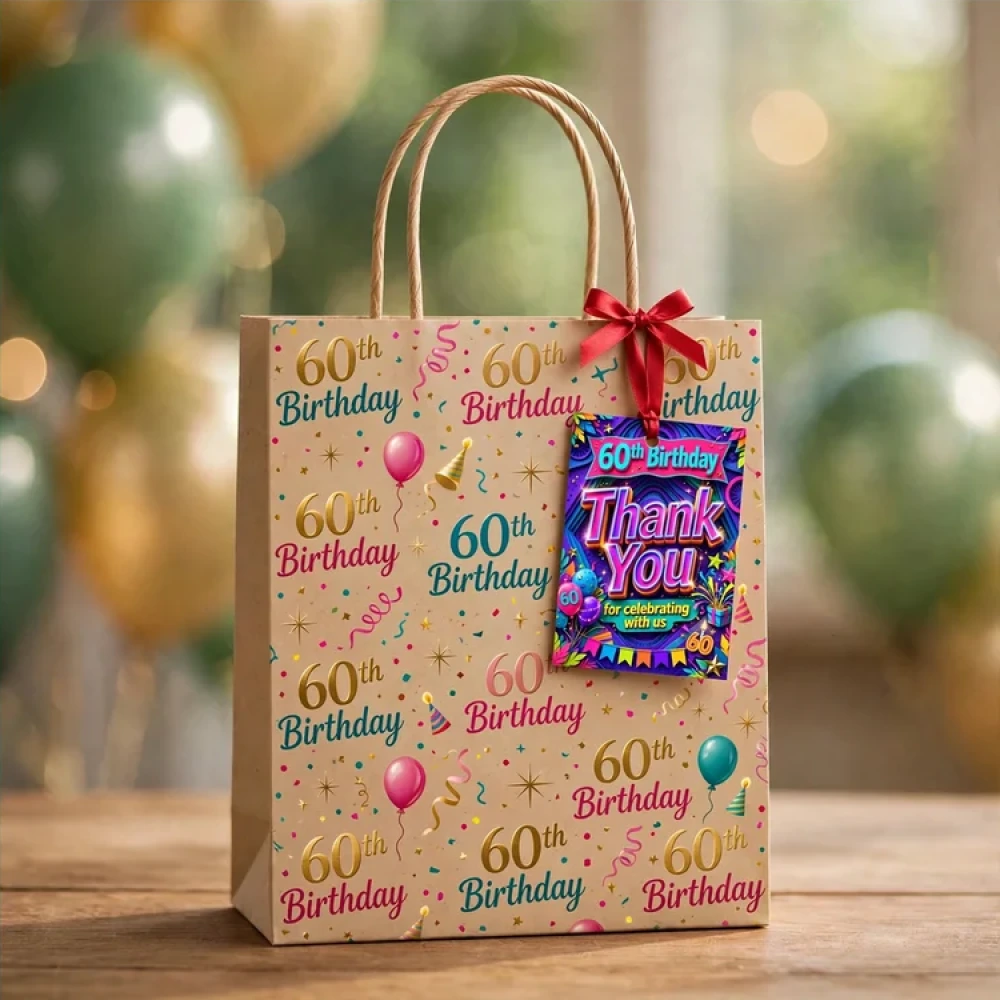 60th Birthday Theme Thank You Cards Birthday Party Supplies (PACK OF 30) - 280 GSM Matte Fine-Art Cardstock (2.5 x 3.5 Inch) - Premium Party Decor Supply by Party Decor Mall - View 4