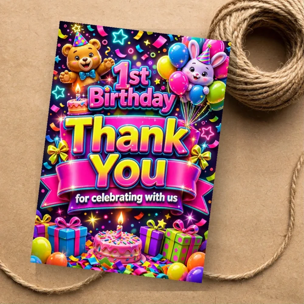 1st Birthday Theme Thank You Cards Birthday Party Supplies (PACK OF 30) - 280 GSM Matte Fine-Art Cardstock (2.5 x 3.5 Inch)