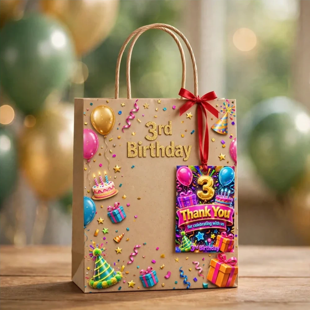 3rd Birthday Theme Thank You Cards Birthday Party Supplies (PACK OF 30) - 280 GSM Matte Fine-Art Cardstock (2.5 x 3.5 Inch) - Premium Party Decor Supply by Party Decor Mall - View 4
