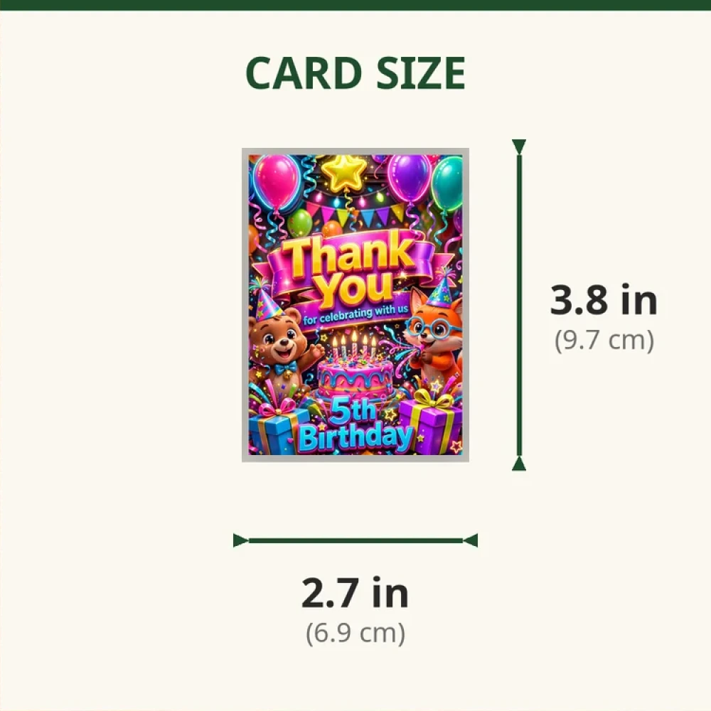 5th Birthday Theme Thank You Cards Birthday Party Supplies (PACK OF 30) - 280 GSM Matte Fine-Art Cardstock (2.5 x 3.5 Inch) - Premium Party Decor Supply by Party Decor Mall - View 2