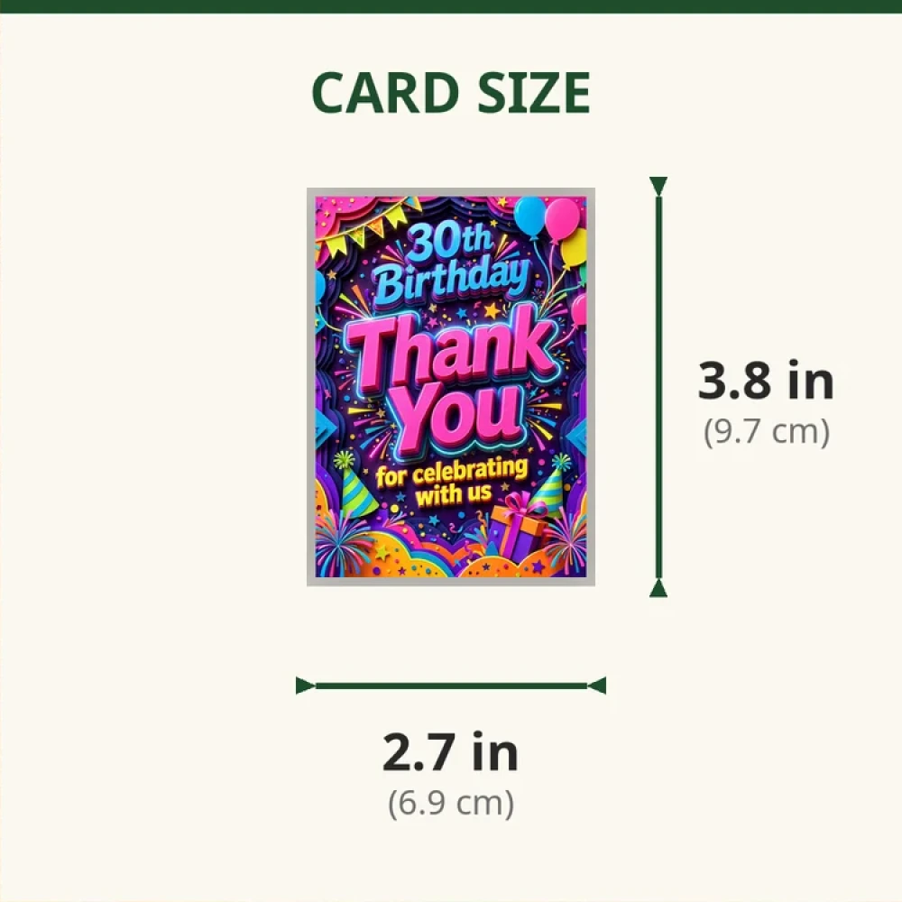 30th Birthday Theme Thank You Cards Birthday Party Supplies (PACK OF 30) - 280 GSM Matte Fine-Art Cardstock (2.5 x 3.5 Inch) - Premium Party Decor Supply by Party Decor Mall - View 2