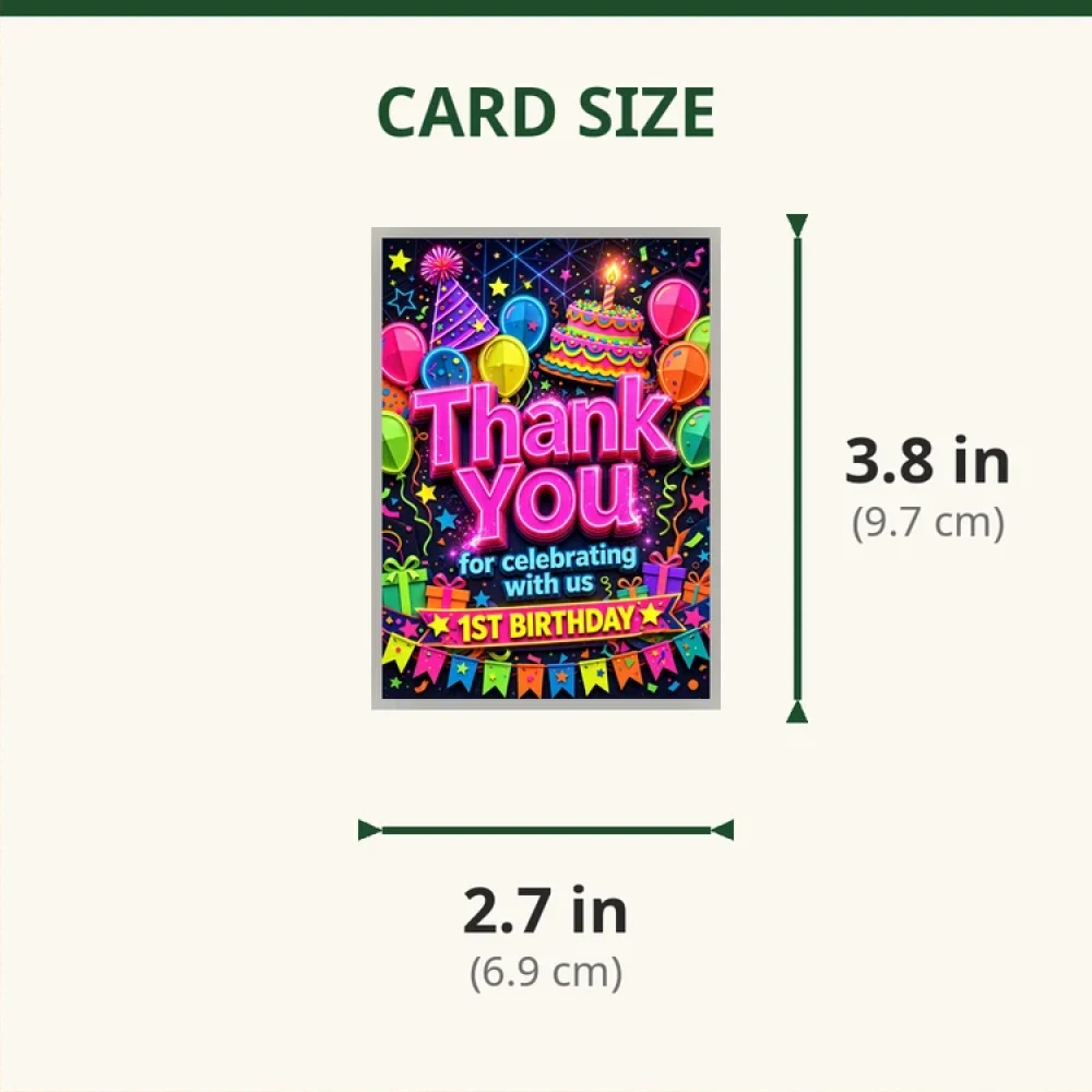 1st Birthday Theme Thank You Cards Birthday Party Supplies (PACK OF 30) - 280 GSM Matte Fine-Art Cardstock (2.5 x 3.5 Inch) - Premium Party Decor Supply by Party Decor Mall - View 2