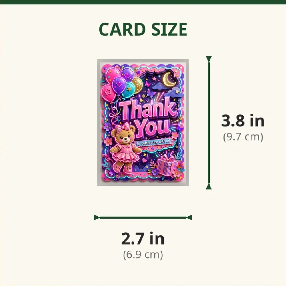 Teddy Bear Girl Theme Thank You Cards Birthday Party Supplies (PACK OF 30) - 280 GSM Matte Fine-Art Cardstock (2.5 x 3.5 Inch) - Premium Party Decor Supply by Party Decor Mall - View 2