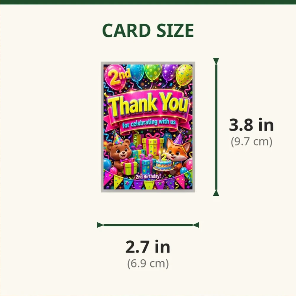 2nd Birthday Theme Thank You Cards Birthday Party Supplies (PACK OF 30) - 280 GSM Matte Fine-Art Cardstock (2.5 x 3.5 Inch) - Premium Party Decor Supply by Party Decor Mall - View 2