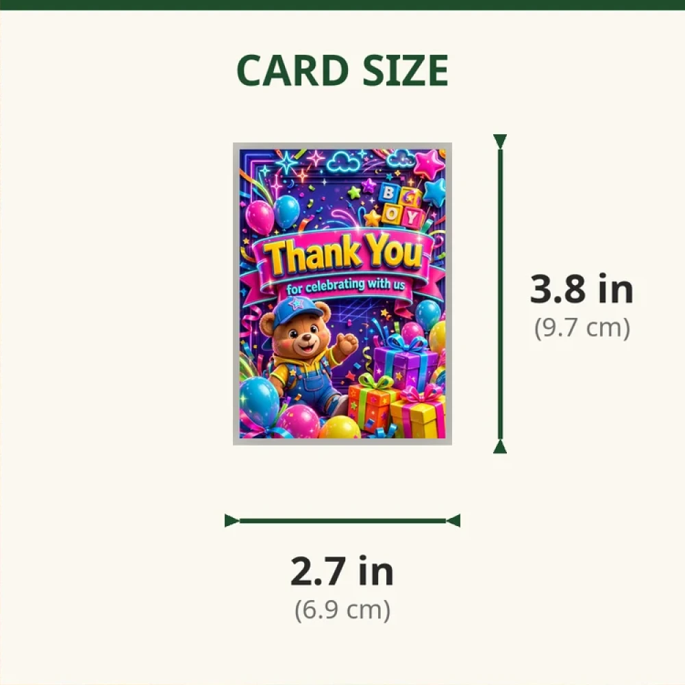 Teddy Bear Boy Theme Thank You Cards Birthday Party Supplies (PACK OF 30) - 280 GSM Matte Fine-Art Cardstock (2.5 x 3.5 Inch) - Premium Party Decor Supply by Party Decor Mall - View 2