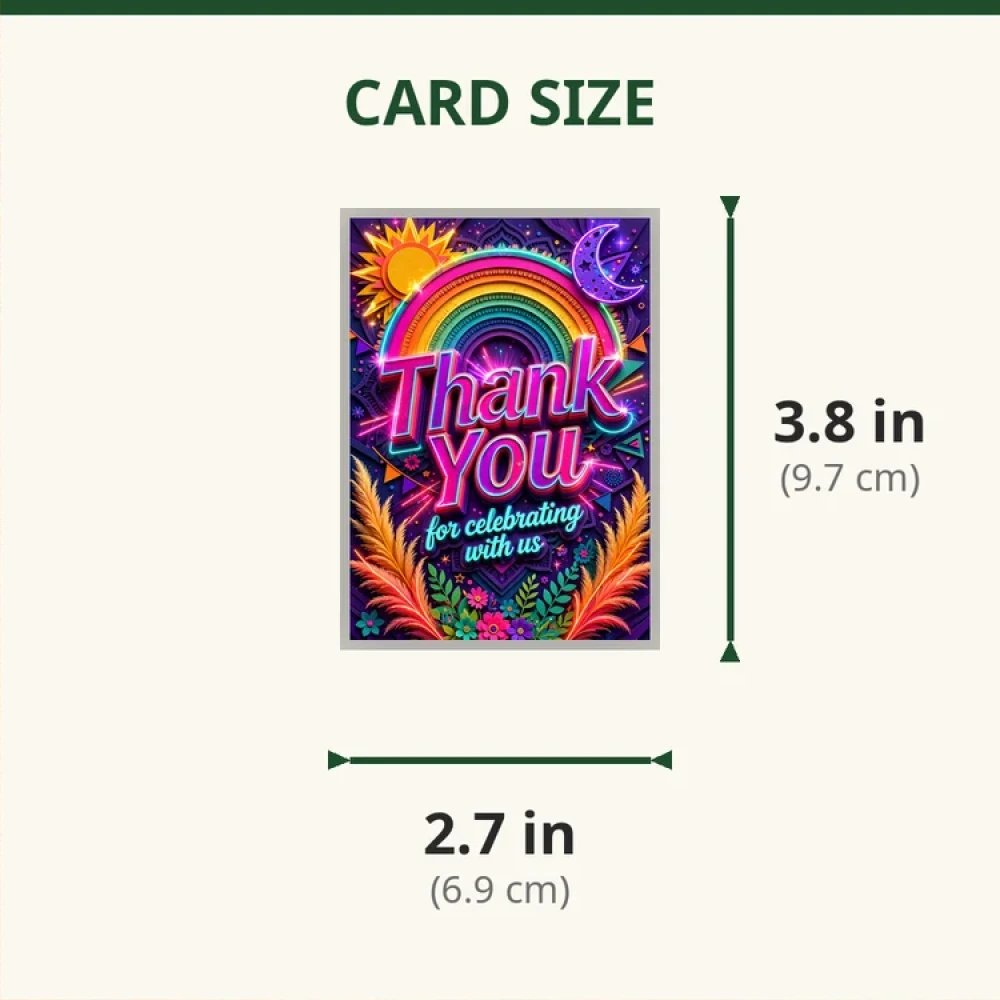 Boho Rainbow Theme Thank You Cards Birthday Party Supplies (PACK OF 30) - 280 GSM Matte Fine-Art Cardstock (2.5 x 3.5 Inch) - Premium Party Decor Supply by Party Decor Mall - View 2