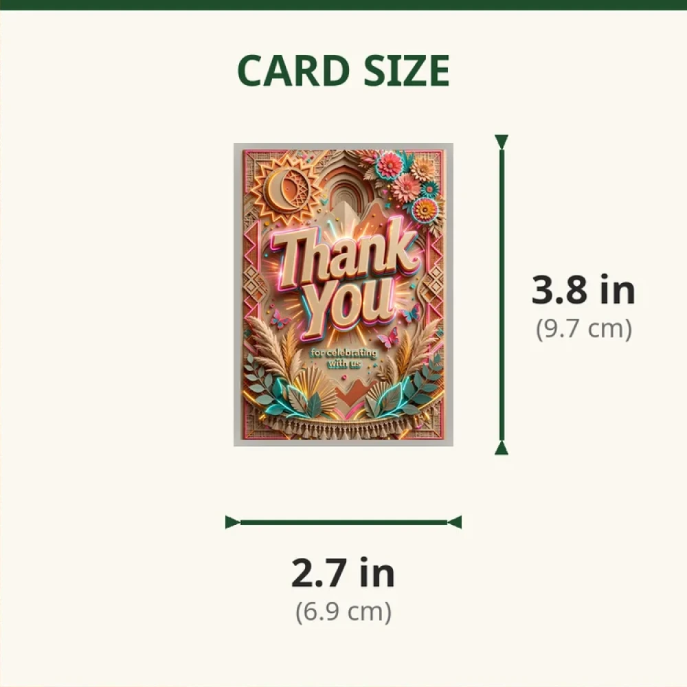Beige Boho Theme Thank You Cards Birthday Party Supplies (PACK OF 30) - 280 GSM Matte Fine-Art Cardstock (2.5 x 3.5 Inch) - Premium Party Decor Supply by Party Decor Mall - View 2