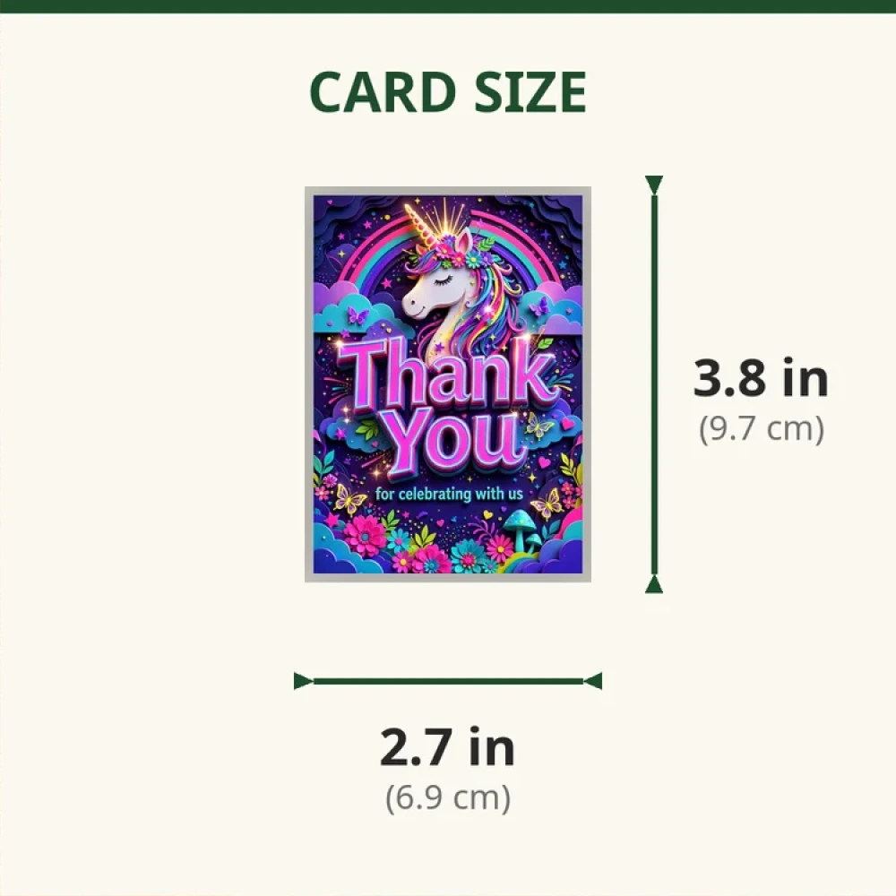 Unicorn Theme Thank You Cards Birthday Party Supplies (PACK OF 30) - 280 GSM Matte Fine-Art Cardstock (2.5 x 3.5 Inch) - Premium Party Decor Supply by Party Decor Mall - View 2