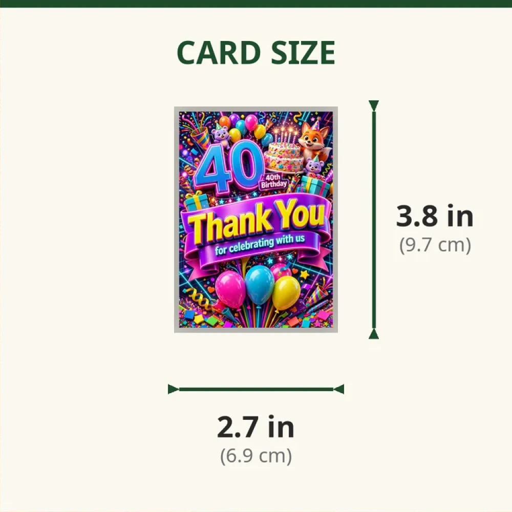 40th Birthday Theme Thank You Cards Birthday Party Supplies (PACK OF 30) - 280 GSM Matte Fine-Art Cardstock (2.5 x 3.5 Inch) - Premium Party Decor Supply by Party Decor Mall - View 2