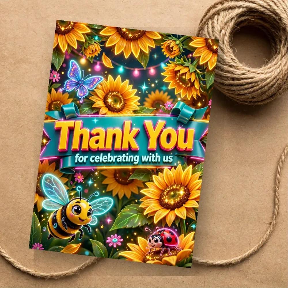 Sunflower Theme Thank You Cards Birthday Party Supplies (PACK OF 30) - 280 GSM Matte Fine-Art Cardstock (2.5 x 3.5 Inch) - Premium Party Decor Supply by Party Decor Mall - View 1