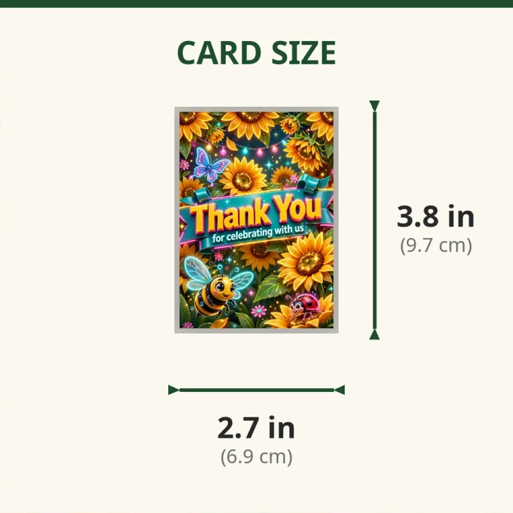 Sunflower Theme Thank You Cards Birthday Party Supplies (PACK OF 30) - 280 GSM Matte Fine-Art Cardstock (2.5 x 3.5 Inch) - Premium Party Decor Supply by Party Decor Mall - View 2