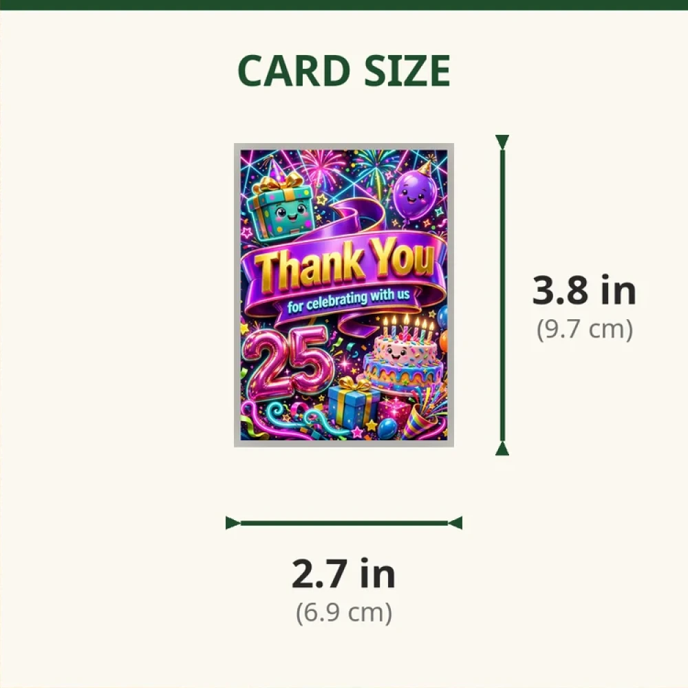 25th Birthday Theme Thank You Cards Birthday Party Supplies (PACK OF 30) - 280 GSM Matte Fine-Art Cardstock (2.5 x 3.5 Inch) - Premium Party Decor Supply by Party Decor Mall - View 2